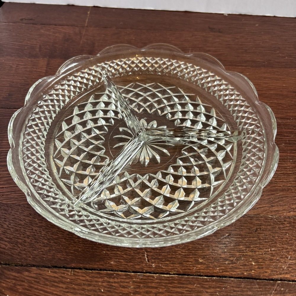 Anchor Hocking Wexford 3 Part Divided Glass‎ Relish Tray Dish Round Nuts Candy